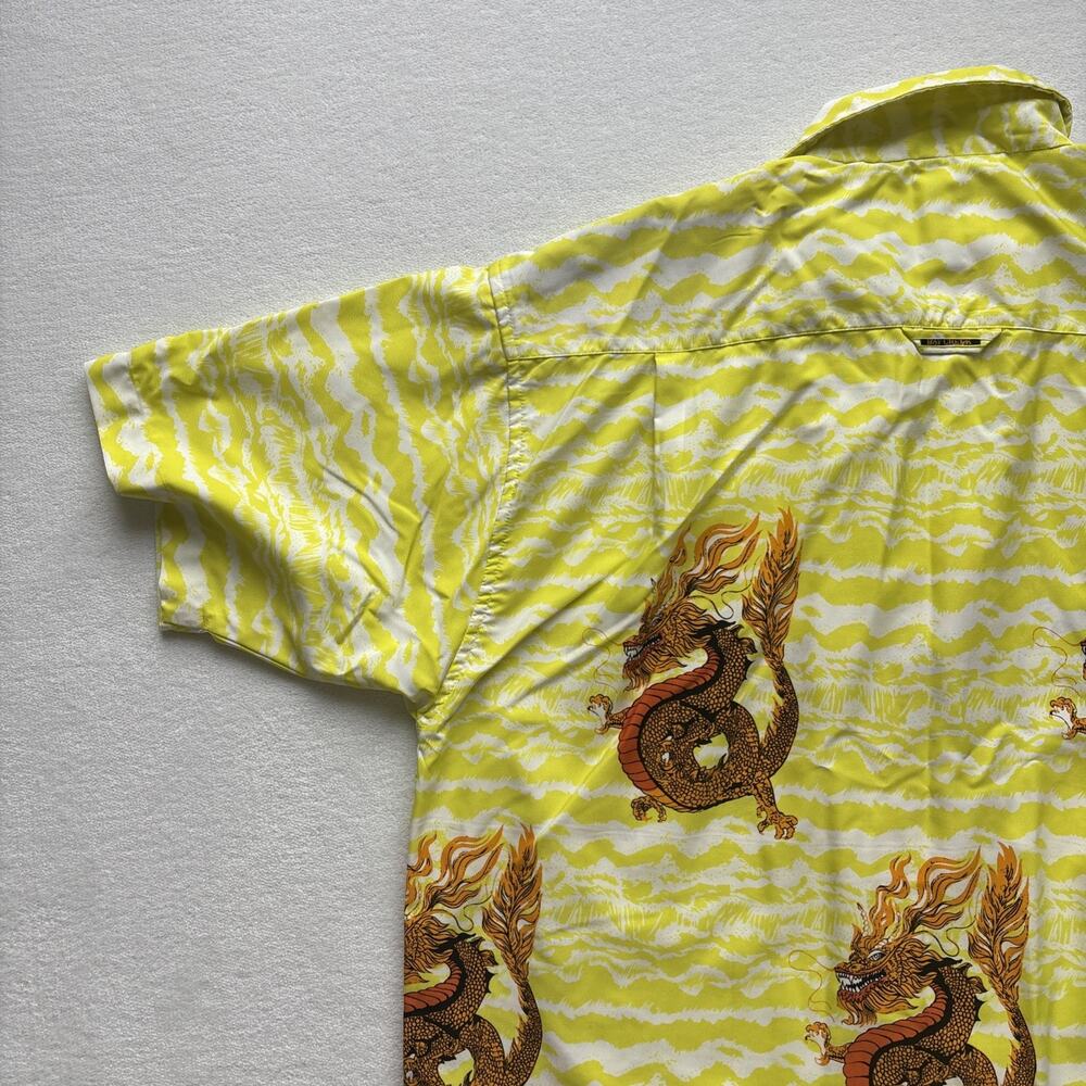 Bay Creek Dragon Print Shirt Mens Large Yellow Short Sleeve Tropical Button Up - Picture 14 of 16